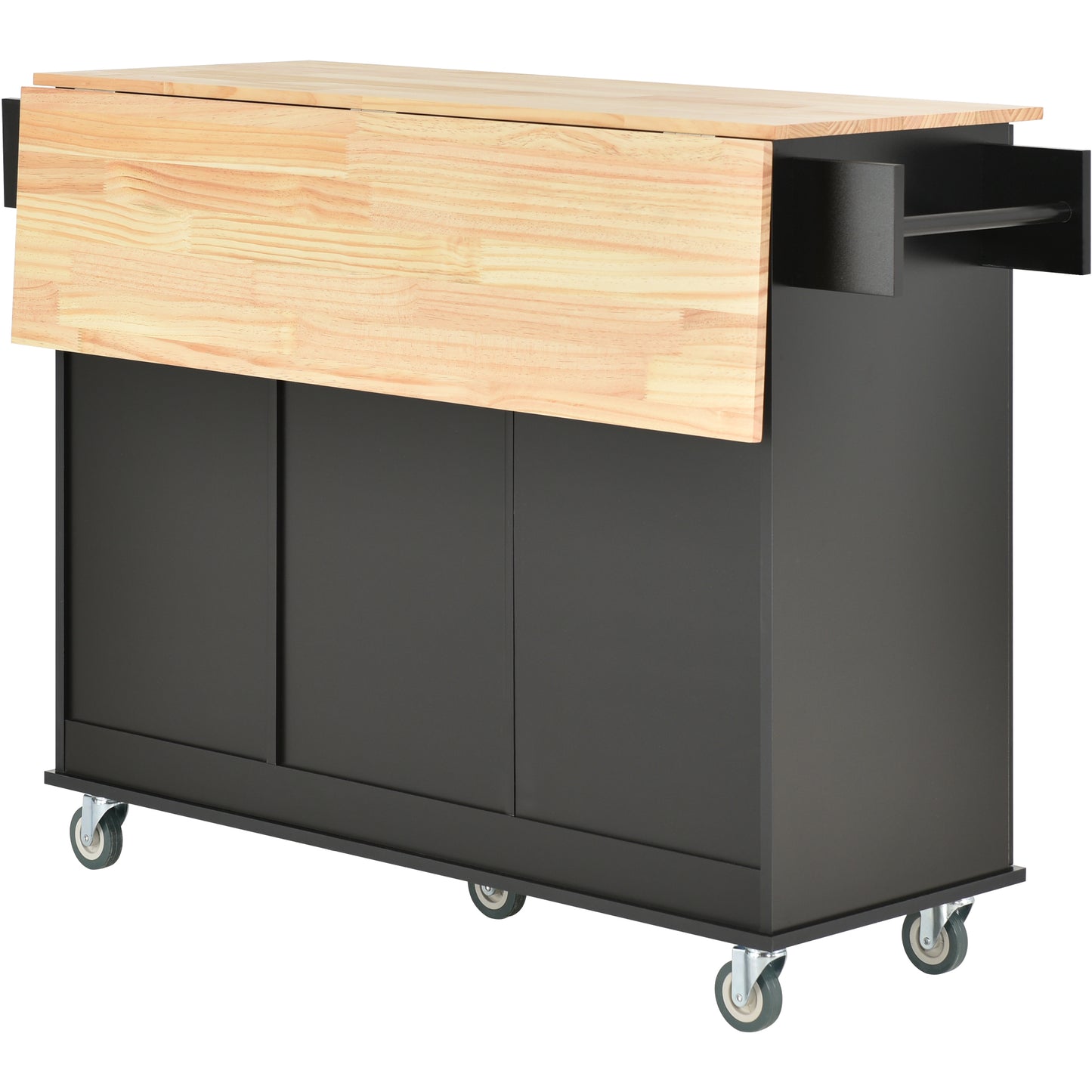 Rolling Mobile Kitchen Island with Solid Wood Top and Locking Wheels,52.7 Inch Width,Storage Cabinet and Drop Leaf Breakfast Bar,Spice Rack, Towel Rack & Drawer (Black)