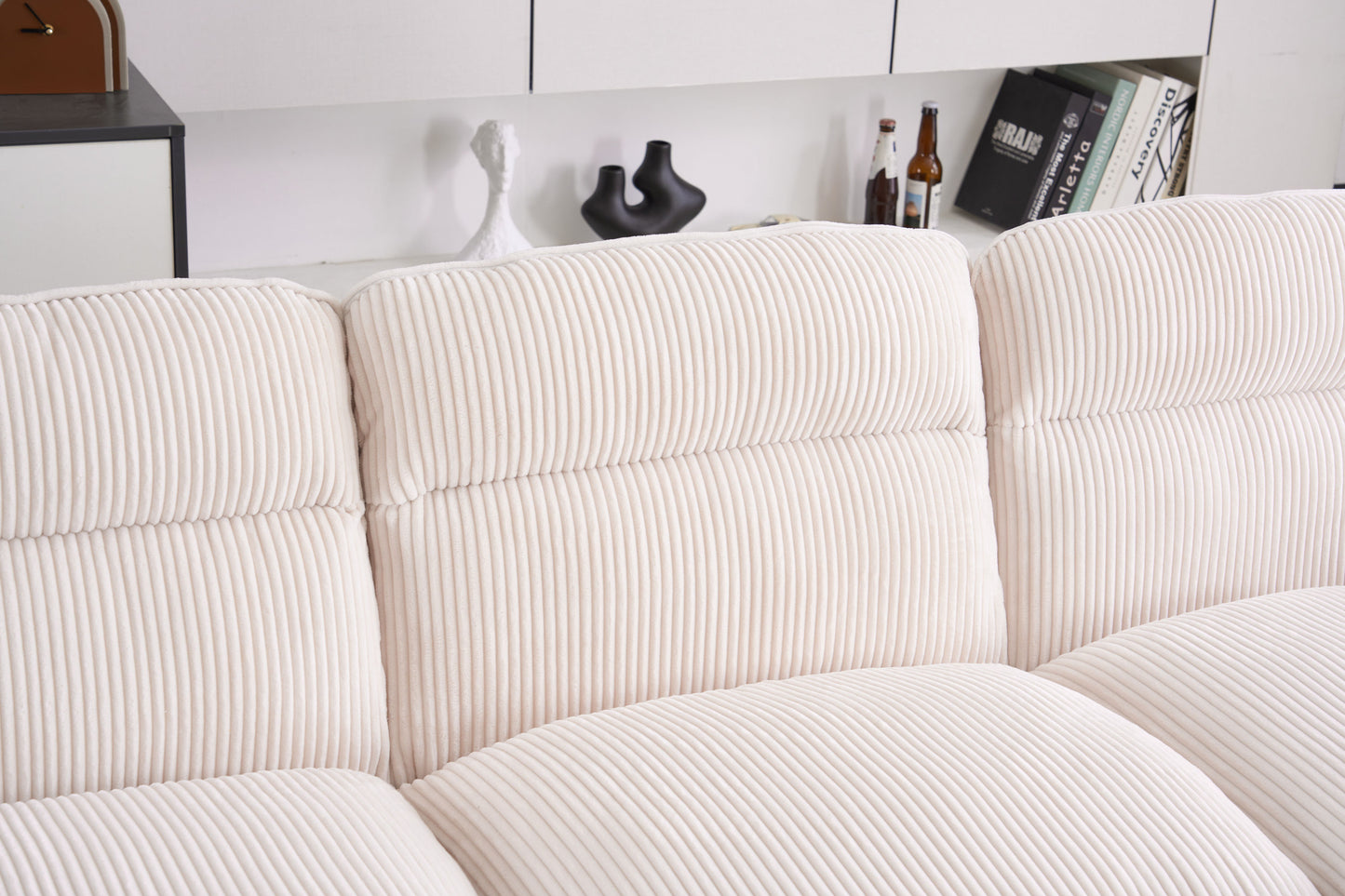 U-Shape Modular Corduroy Sofa - 2 Single Seats & 2 Chaises for Ultimate Comfort