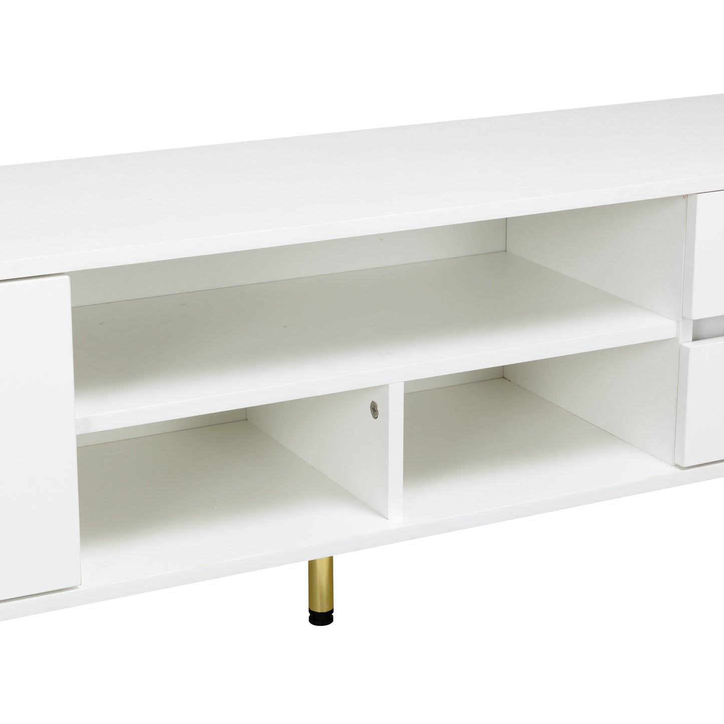 TV stand,TV Cabinet,entertainment center,TV console,media console,with LED remote control lights,UV bloom drawer panel,gold metal table legs, can be placed in the living room, bedroom, color: white