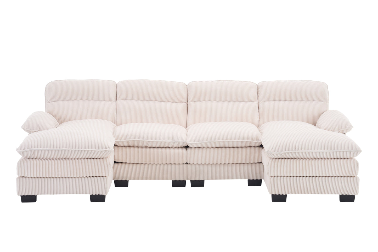 U-Shape Modular Corduroy Sofa - 2 Single Seats & 2 Chaises for Ultimate Comfort