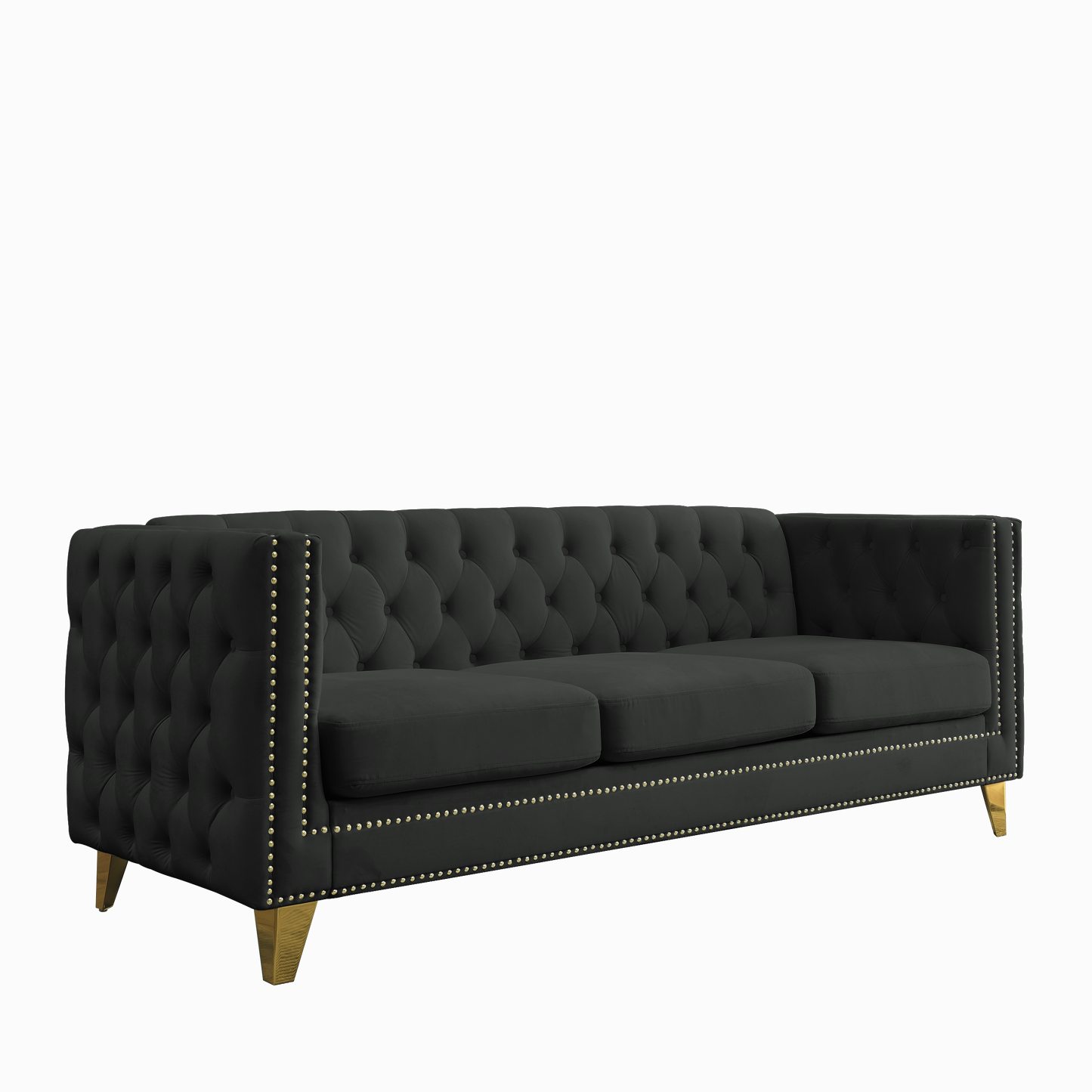 Velvet Tufted Square Arm Couch with Metal Legs - 2PCS