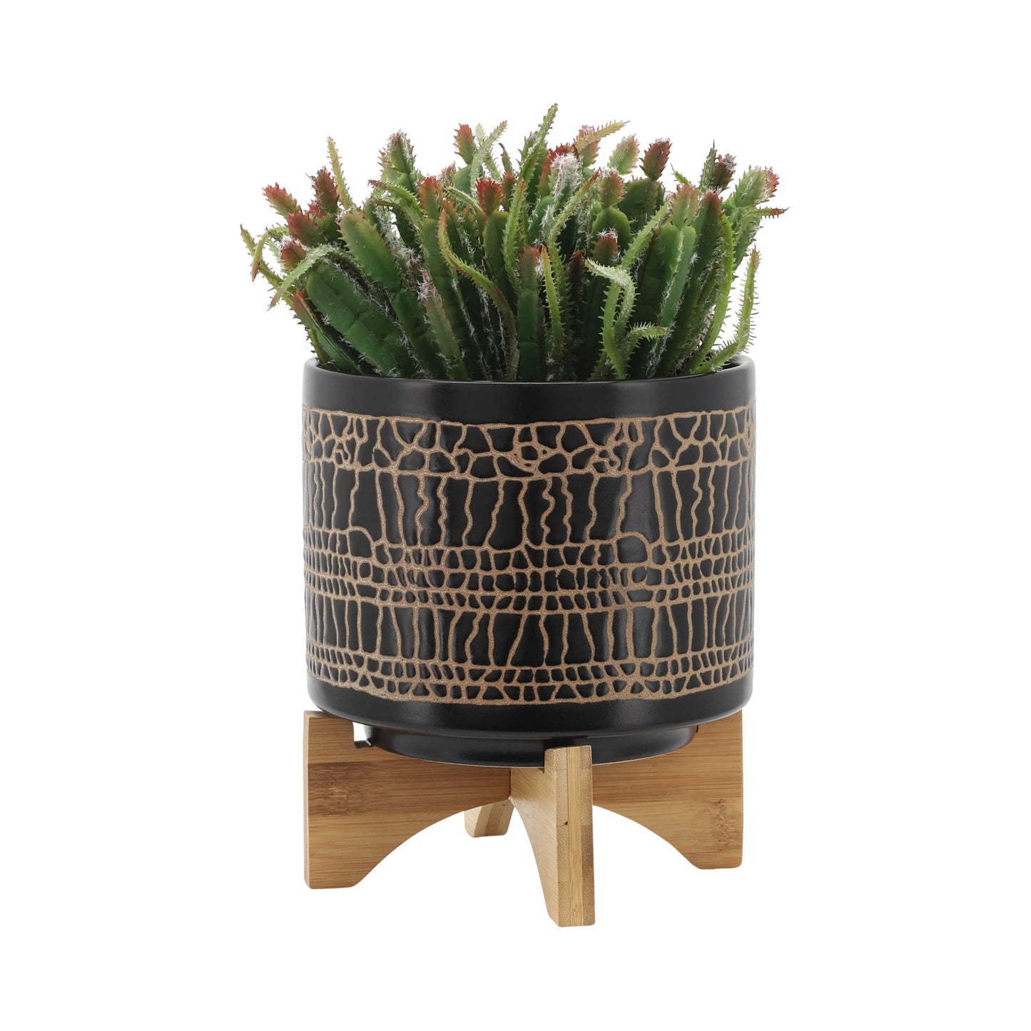 8" GLAZED PLANTER W/ STAND, BLACK