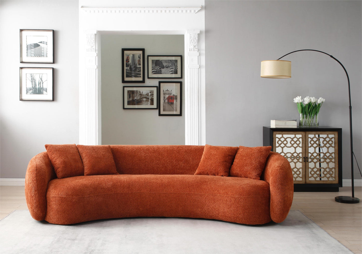 Curved Boucle Fabric Sofa – 5-Seater  Modern Textured Comfort