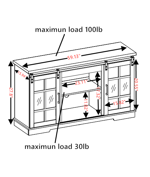 Large Multipurpose Sliding Door TV Cabinet For up to 65" TV's