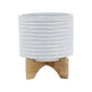 8" TEXTURED PLANTER W/ STAND, WHITE