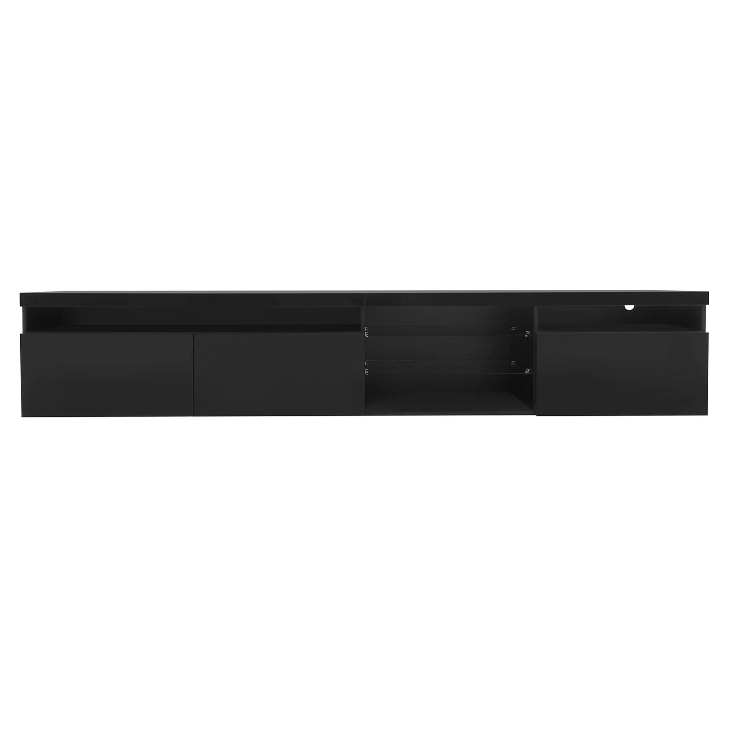 ON-TREND Unique Design TV Stand with 2 Glass Shelves, Ample Storage Space Media Console for TVs Up to 105", Versatile TV Cabinet with LED Color Changing Lights for Living Room, Black