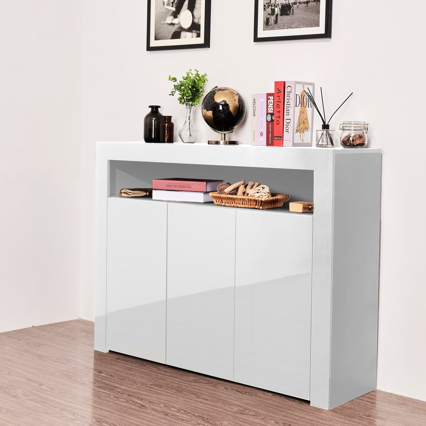 Sideboard Storage Cabinet with Muti- Colored LED Light & 3- Doors