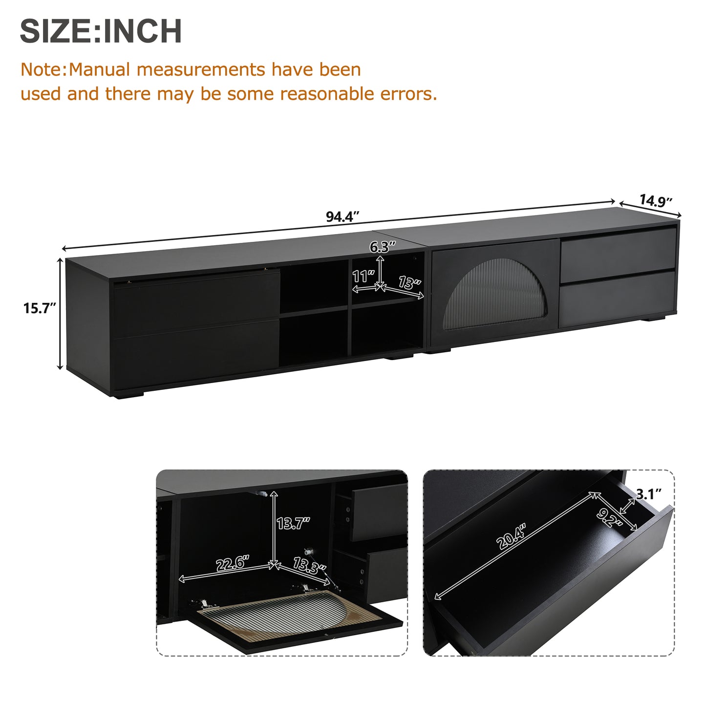 ON-TREND Modern TV Stand with Fluted Glass Door for TVs Up to 100", Media Console with Sliding Door & 2 Drawers, Free-Combination Entertainment Center with LED Light for Living Room, Bedroom, Black