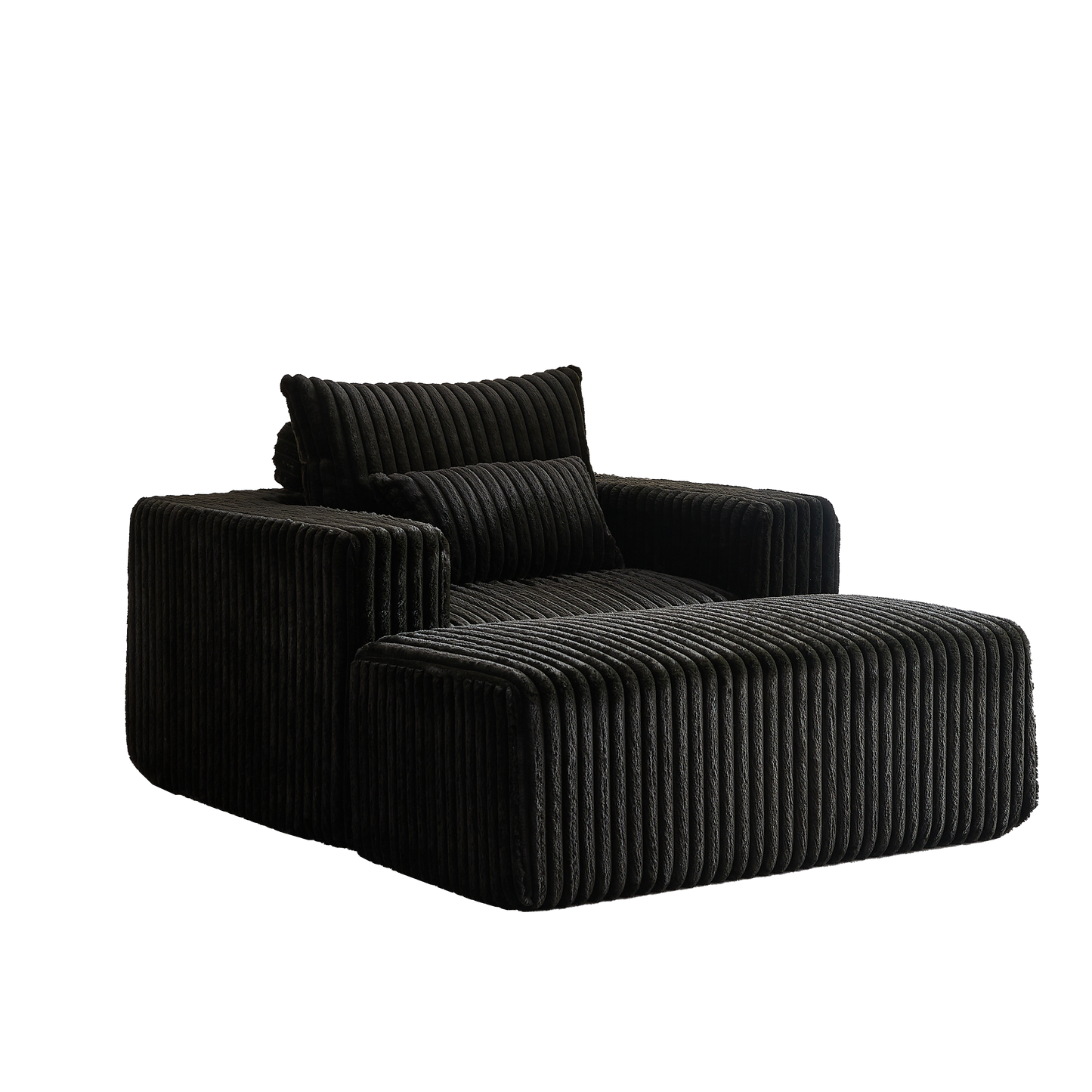 Corduroy Lounge Chair & Footrest – Fluffy Sleeper Sofa for Modern Comfort, Black