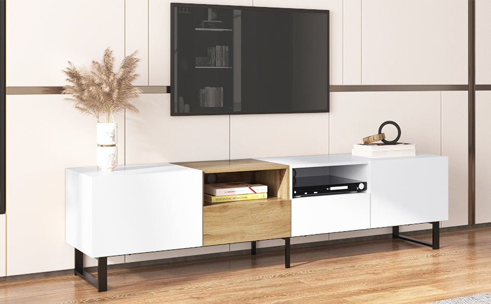 Modern TV Stand with 2 Cabinets & Open Storage Compartment for up to 85'' TV's