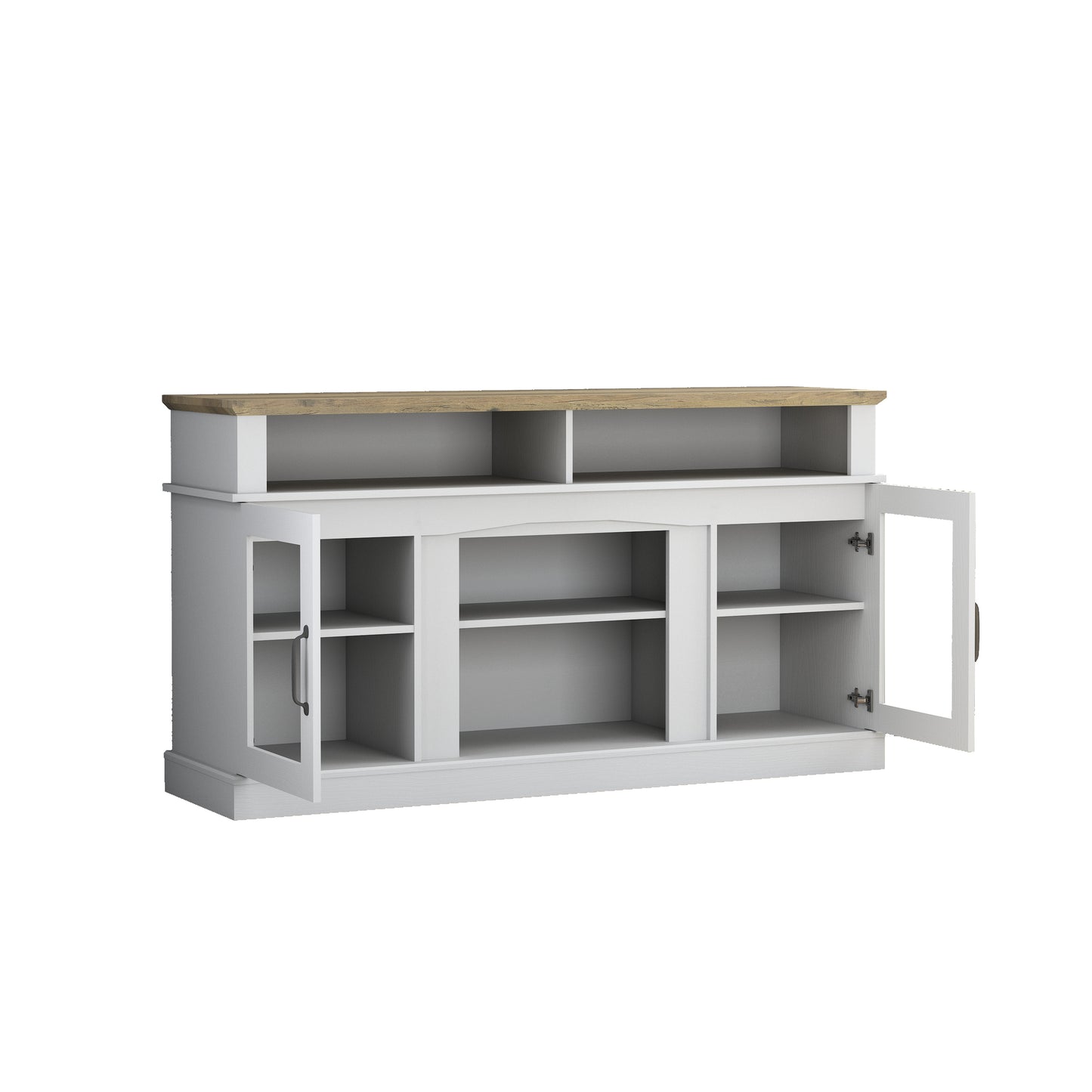 Modern Farmhouse TV Stand with Storage Cabinet and Shelves For up to 65" TV's