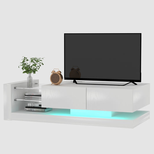 TV Console with Storage Cabinets, Full RGB Color 31 Modes Changing Lights Remote RGB LED TV Stand, Modern Entertainment Center (White for 75 inches TV)