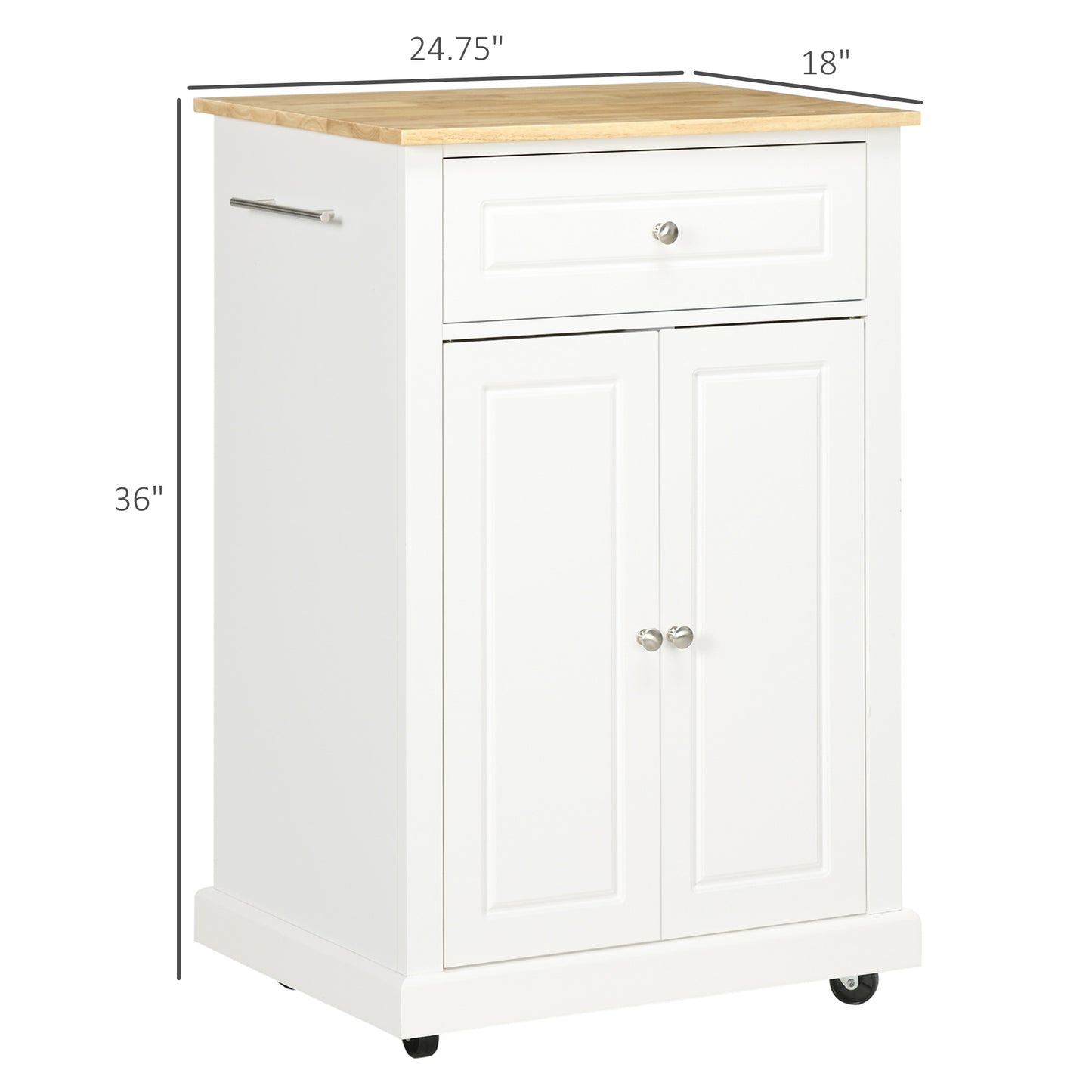 Rolling Kitchen Island Cart, Portable Serving Trolley Table with Drawer, Adjustable Shelf and 2 Towel Racks, Cream White