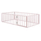 Girls, Twin Size Metal Floor Bed Frame with Fence & Door