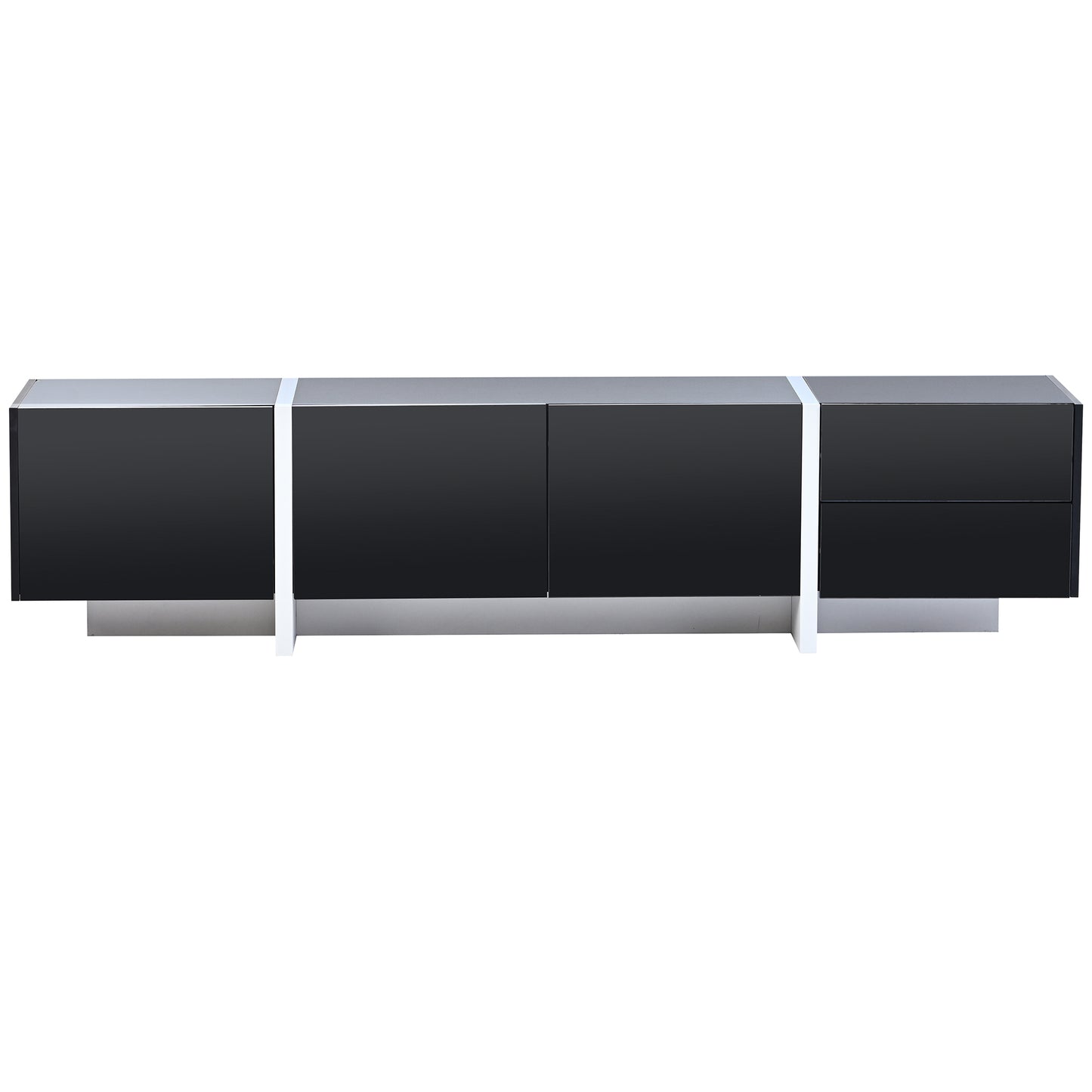 ON-TREND White & Black Contemporary Rectangle Design TV Stand, Unique Style TV Console Table for TVs Up to 80'', Modern TV Cabinet with High Gloss UV Surface for Living Room.