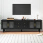 ON-TREND Retro Design TV Stand with Fluted Glass Doors for TVs Up to 78'', Practical Media Console with 2 Drawers and Cabinets, Elegant Entertainment Center for Living Room, Black