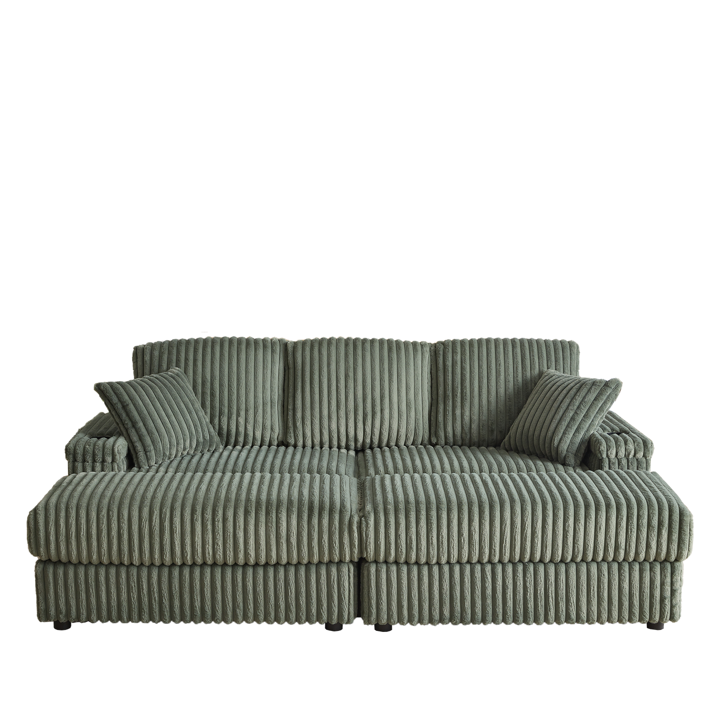 Corduroy 3-Seater Sofa With A Ottoman, 2 Storage  & Cup Holder