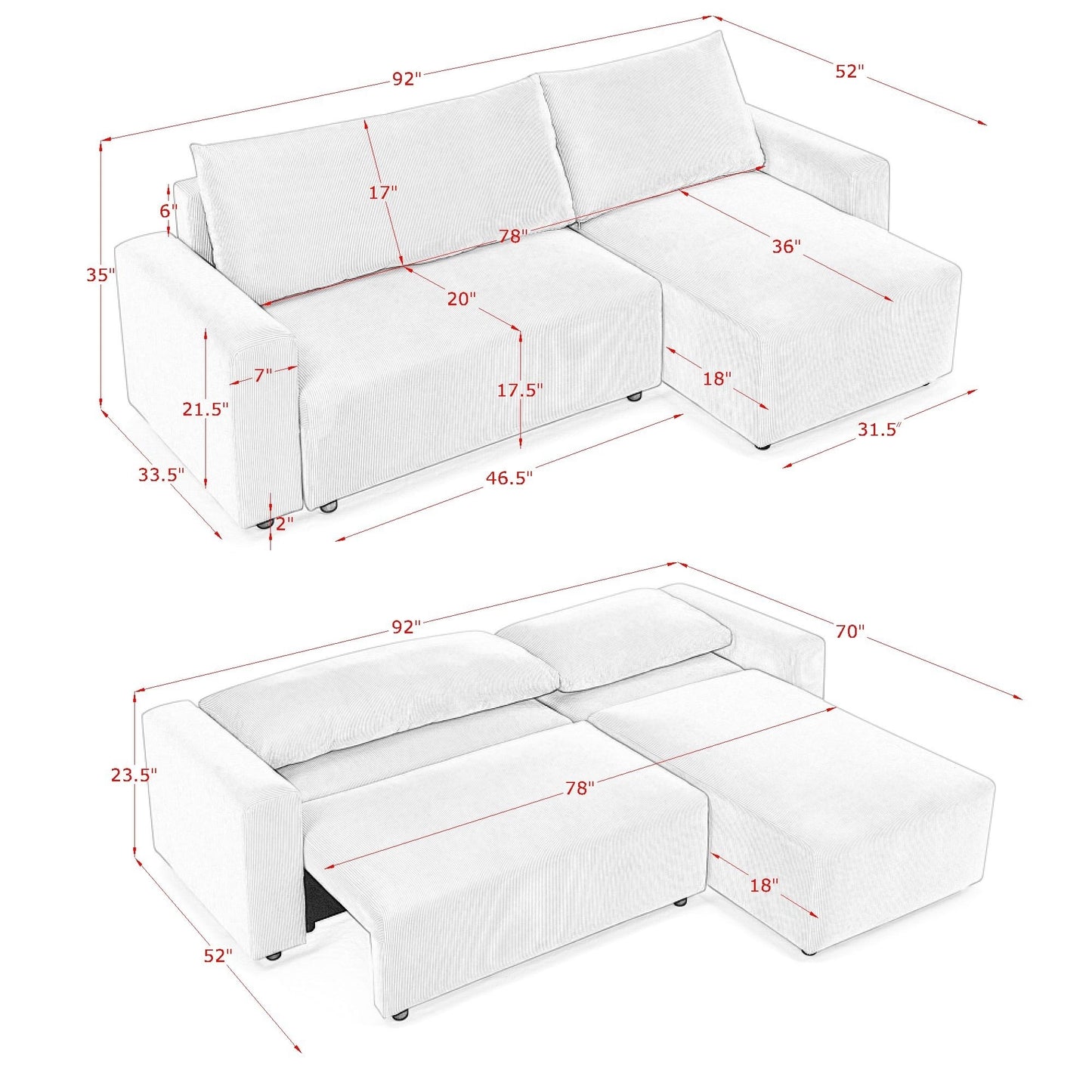 Modular 3 Seater Sofa Bed With Storage, Grey