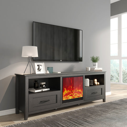 Modern TV Stand with 2 Drawers and Fireplace Compartment For up to 75" TV's