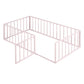 Girls, Twin Size Metal Floor Bed Frame with Fence & Door