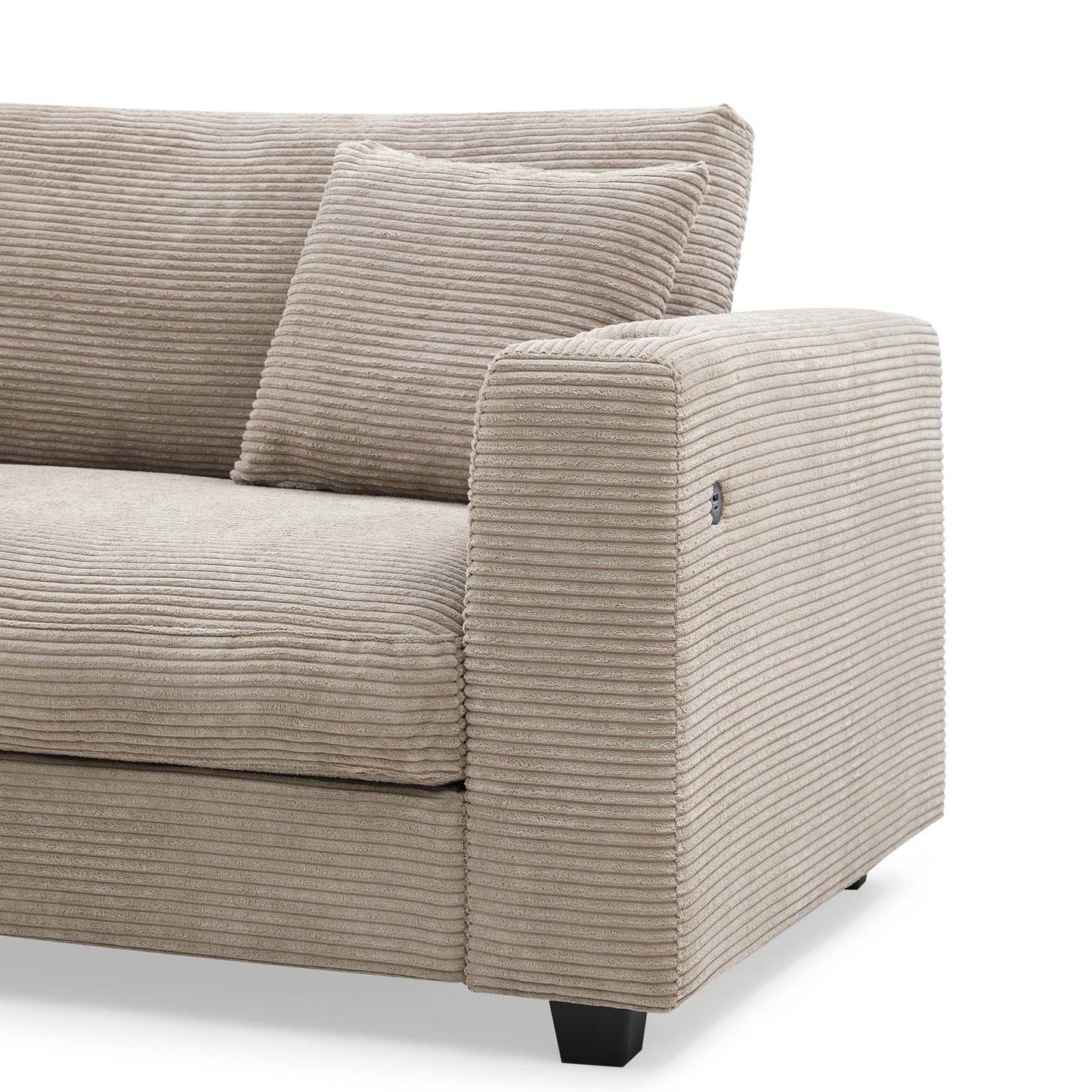 Oversized Corduroy L-Shaped Sectional Sofa with USB Ports & Cup Holders