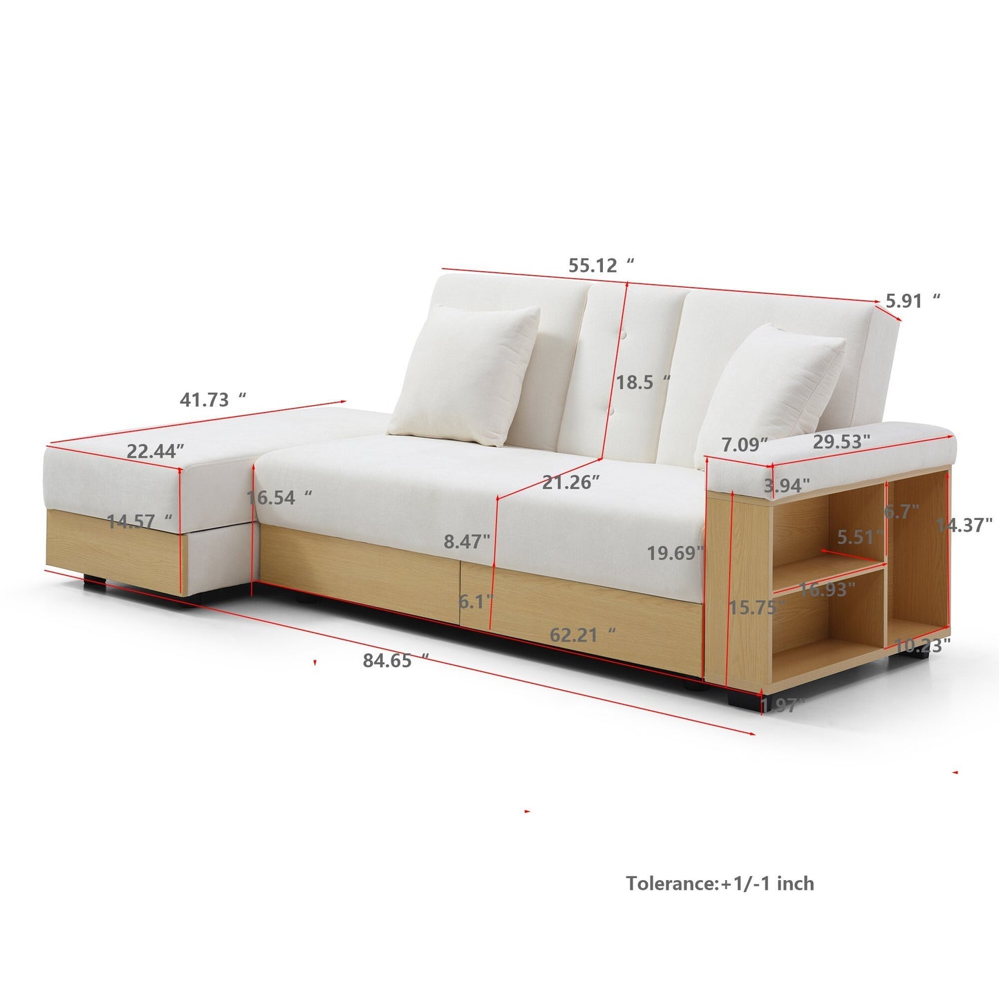 Convertible Folding Sofa Bed, Storage Ottoman & 2 Cupholders