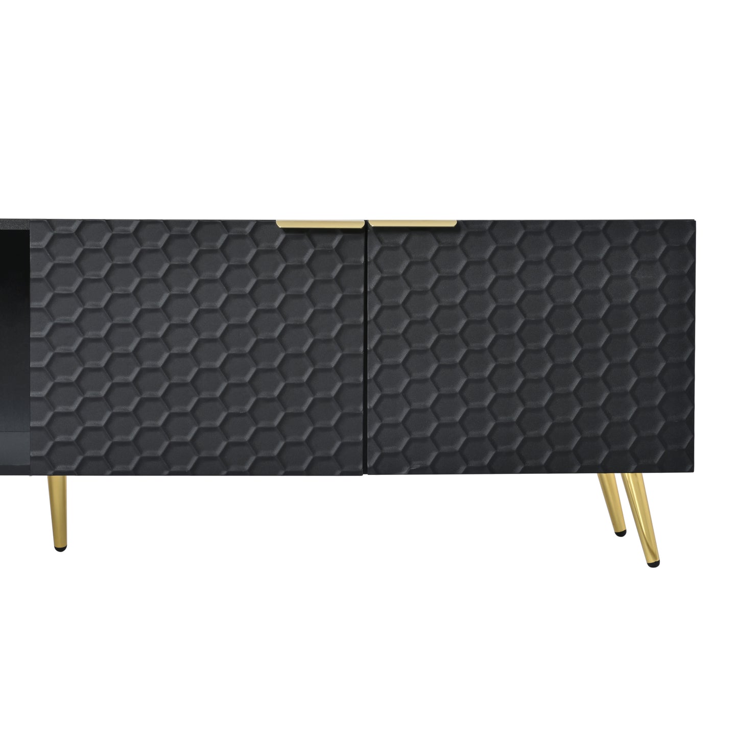 Modern Minimalist Geometric TV Cabinet with Metal Handles and Gold Legs for Up to 80'' TV's