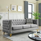 Velvet Tufted Square Arm Couch with Metal Legs - 2pcs