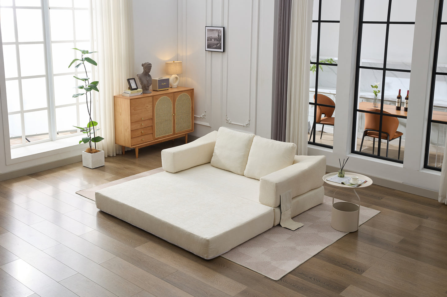 Modern Minimalist Fold-Out Sofa Bed with Removable Backrest