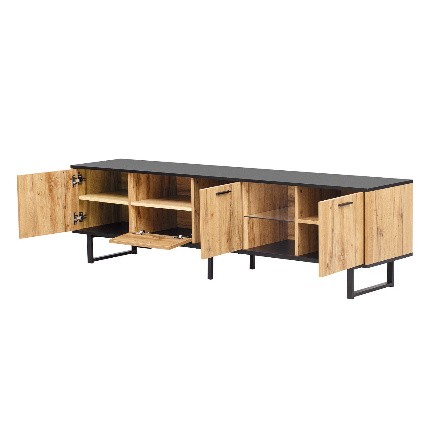 Modern TV Stand with 4 Cabinets & Open Shelves, for up to 80'' TV's