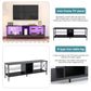 TV stand,Iron TV cabinet,entertainment center, TV set, media console, with LED lights, remote control,toughened glass stand,can be placed in the living room, bedroom, color:black with marble texture