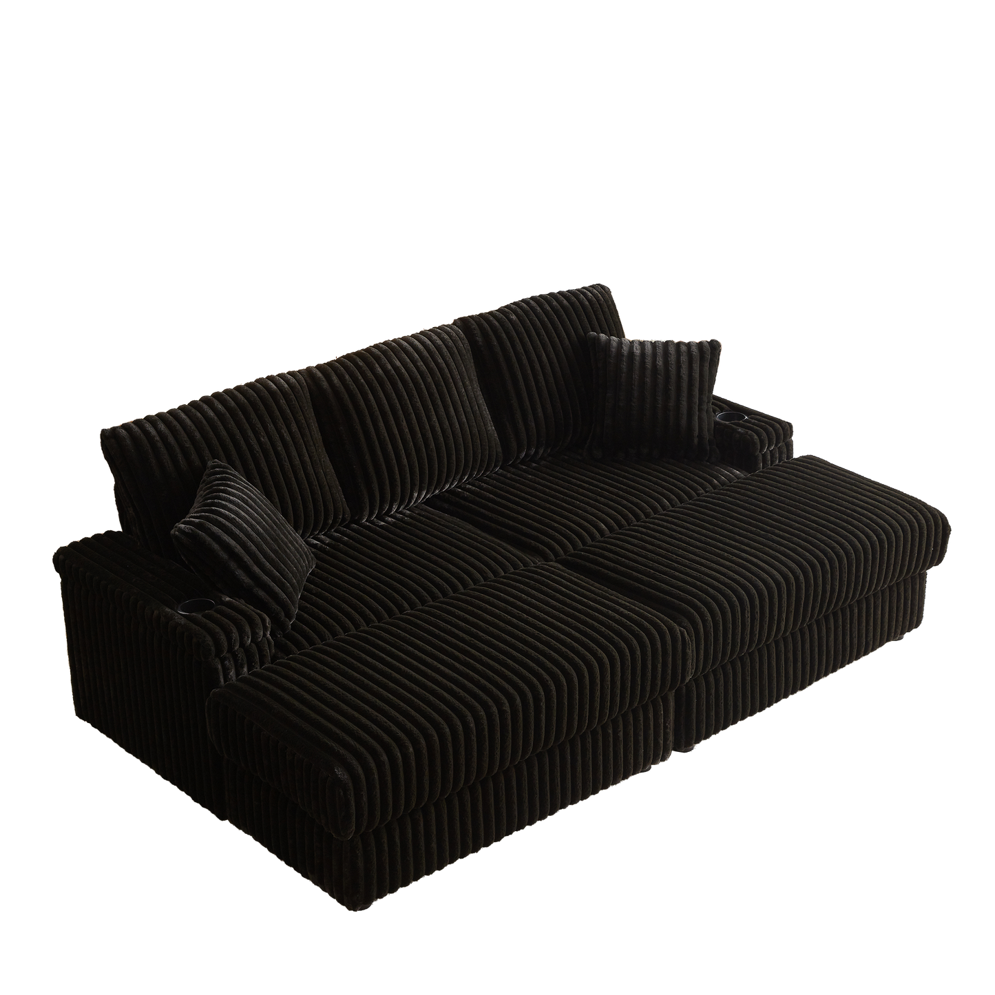 Corduroy 3-Seater Sofa With A Ottoman, 2 Storage & Cup Holder