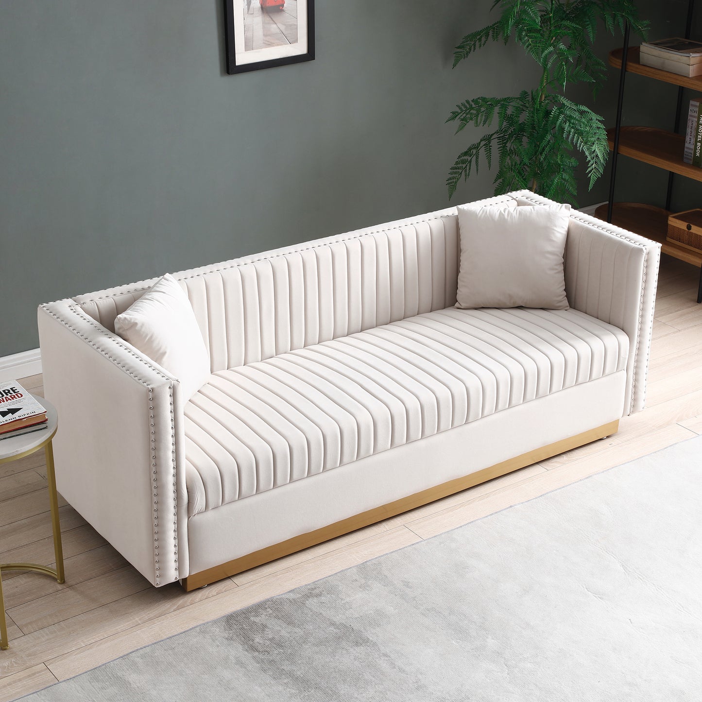 Contemporary Vertical Channel Tufted Velvet Sofa Loveseat Set