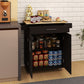 Kitchen island rolling trolley cart with 1 drawer & 2 doors with Adjustable Shelves & towel rack & seasoning rack rubber wood table top - Black