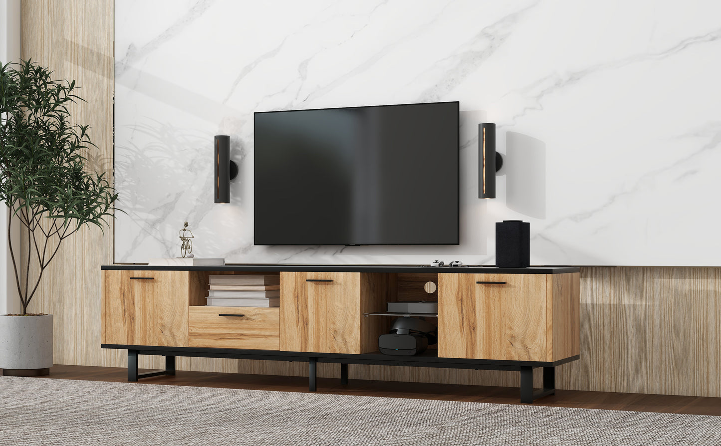 Modern TV Stand with 4 Cabinets & Open Shelves, for up to 80'' TV's