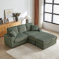 Corduroy 3-Seater Sofa With A Ottoman, 2 Storage  & Cup Holder