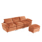 Modern Deep 3-Seat Sofa Couch with Ottoman, Upholstered