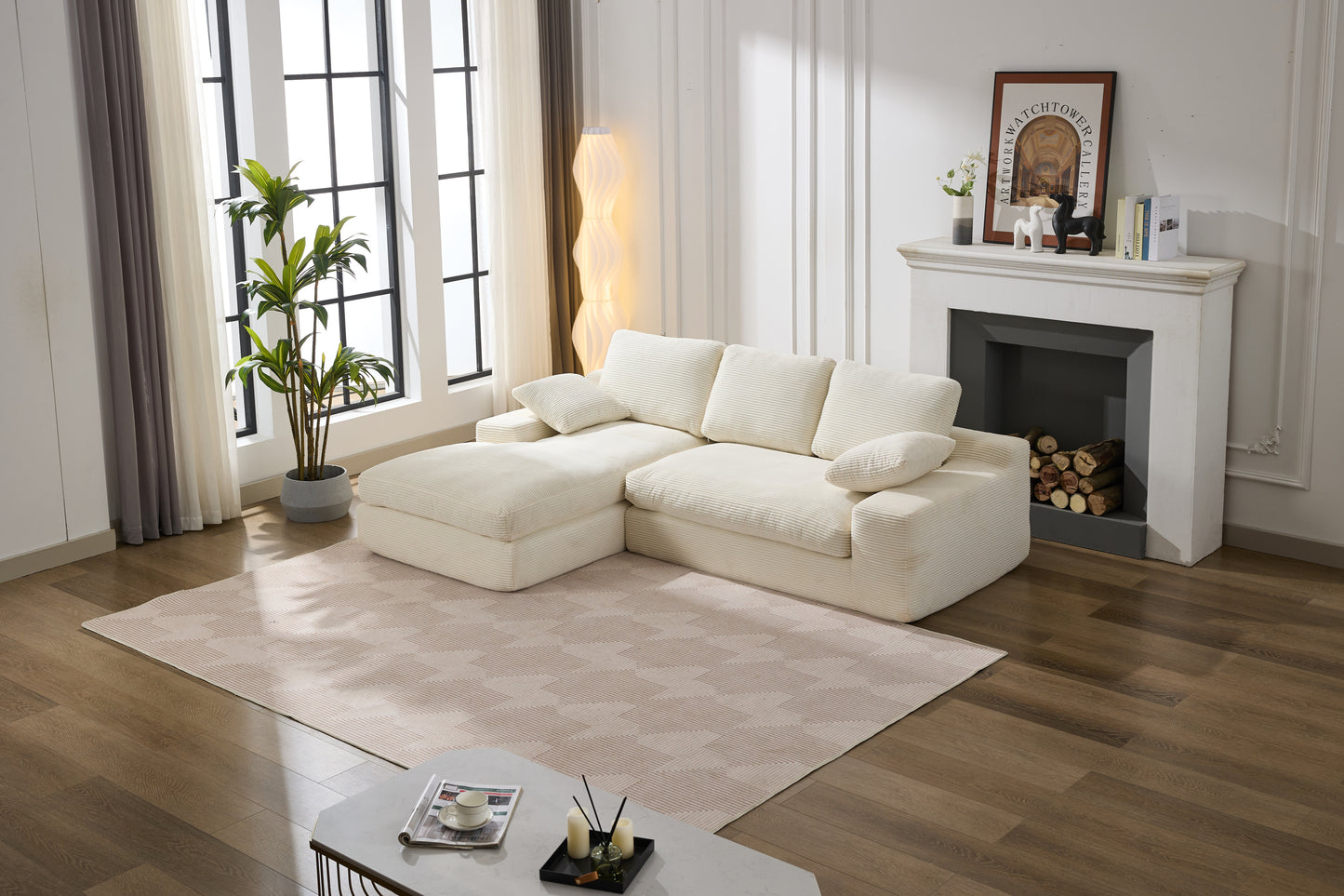 L Shaped 2 - Piece Corduroy Sectional