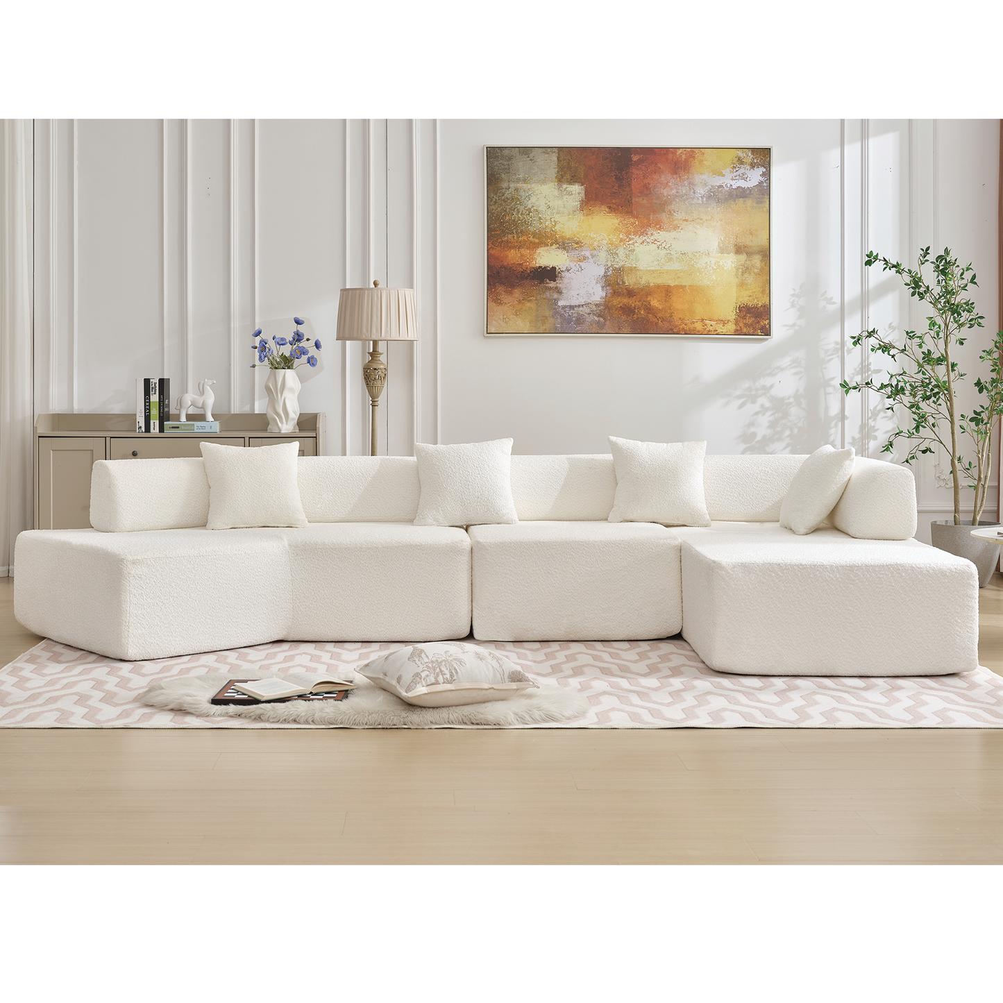 Minimalist 140" L-Shape Couch , 4 Seater , No Assembly Required