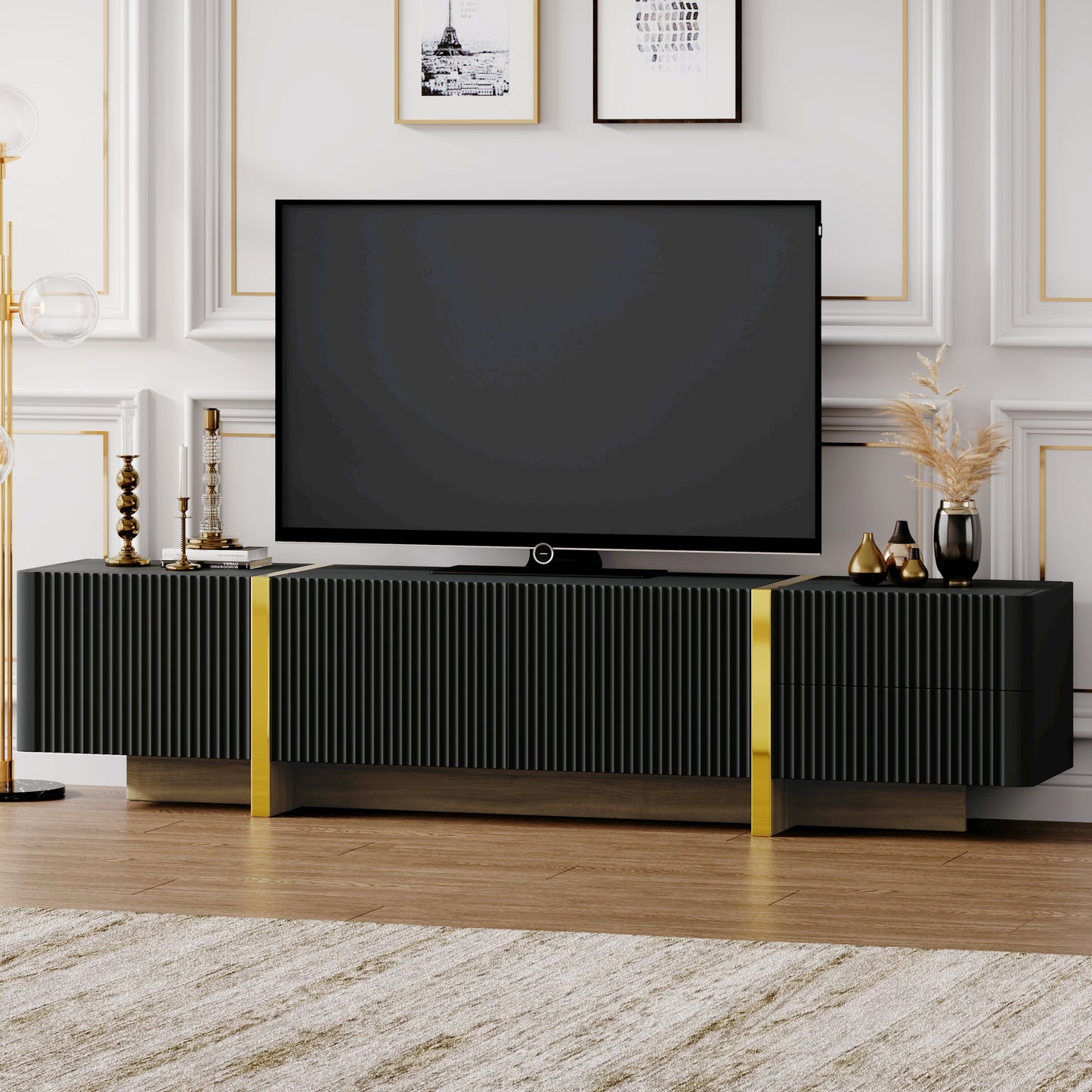 Modern Entertainment Center with Storage Cabinets & Drawers for up to 80''