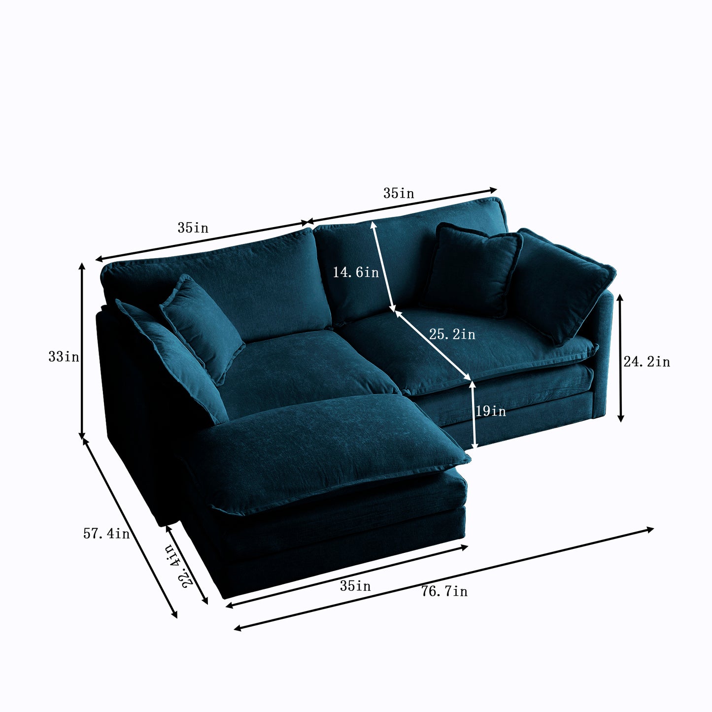 Chenille Fabric Two-Seater Sofa with 1 Footrest