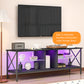 TV stand,Iron TV cabinet,entertainment center, TV set, media console, with LED lights, remote control,toughened glass stand,can be placed in the living room, bedroom, color:black with marble texture