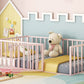 Girls, Twin Size Metal Floor Bed Frame with Fence & Door