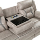 Tyson - Recliner Sofa With Drop Down Table - Pearl Silver