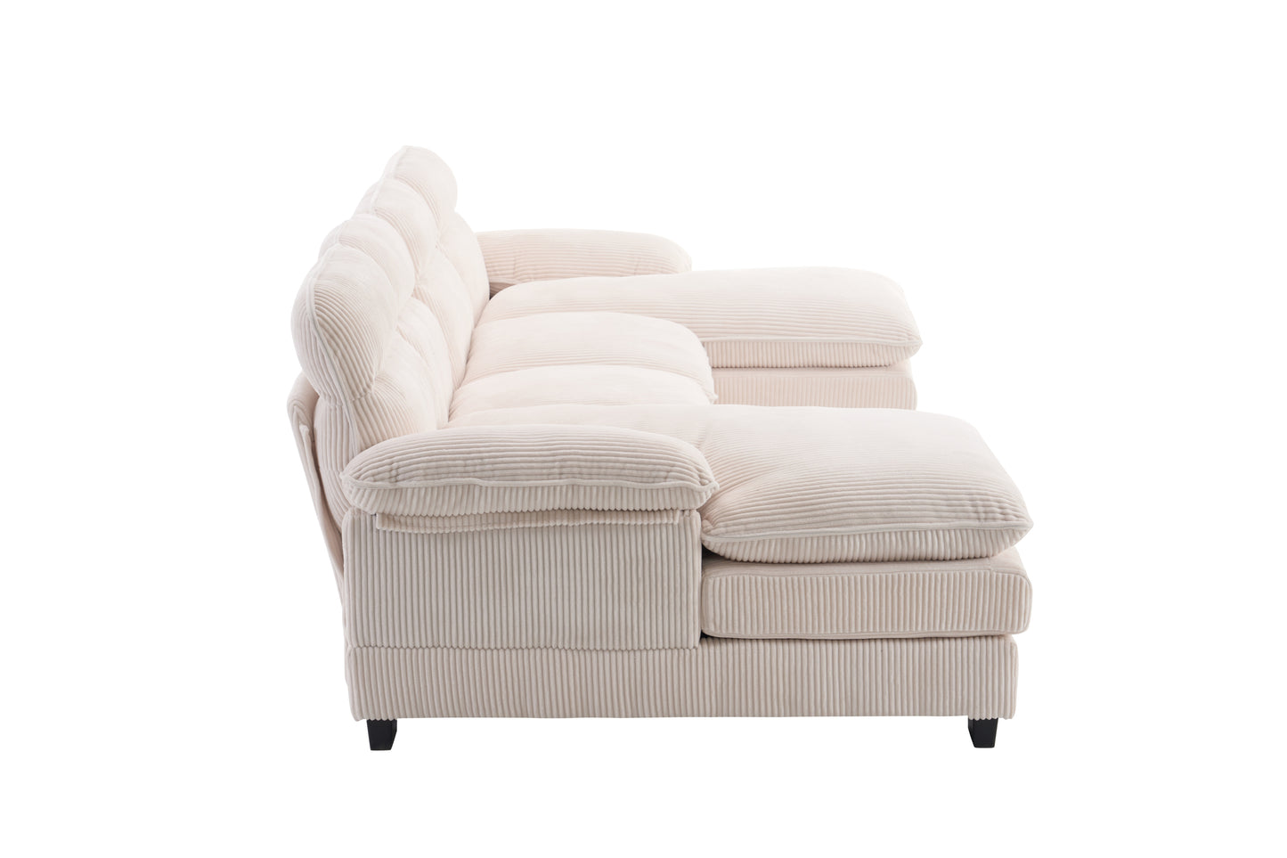 U-Shape Modular Corduroy Sofa - 2 Single Seats & 2 Chaises for Ultimate Comfort