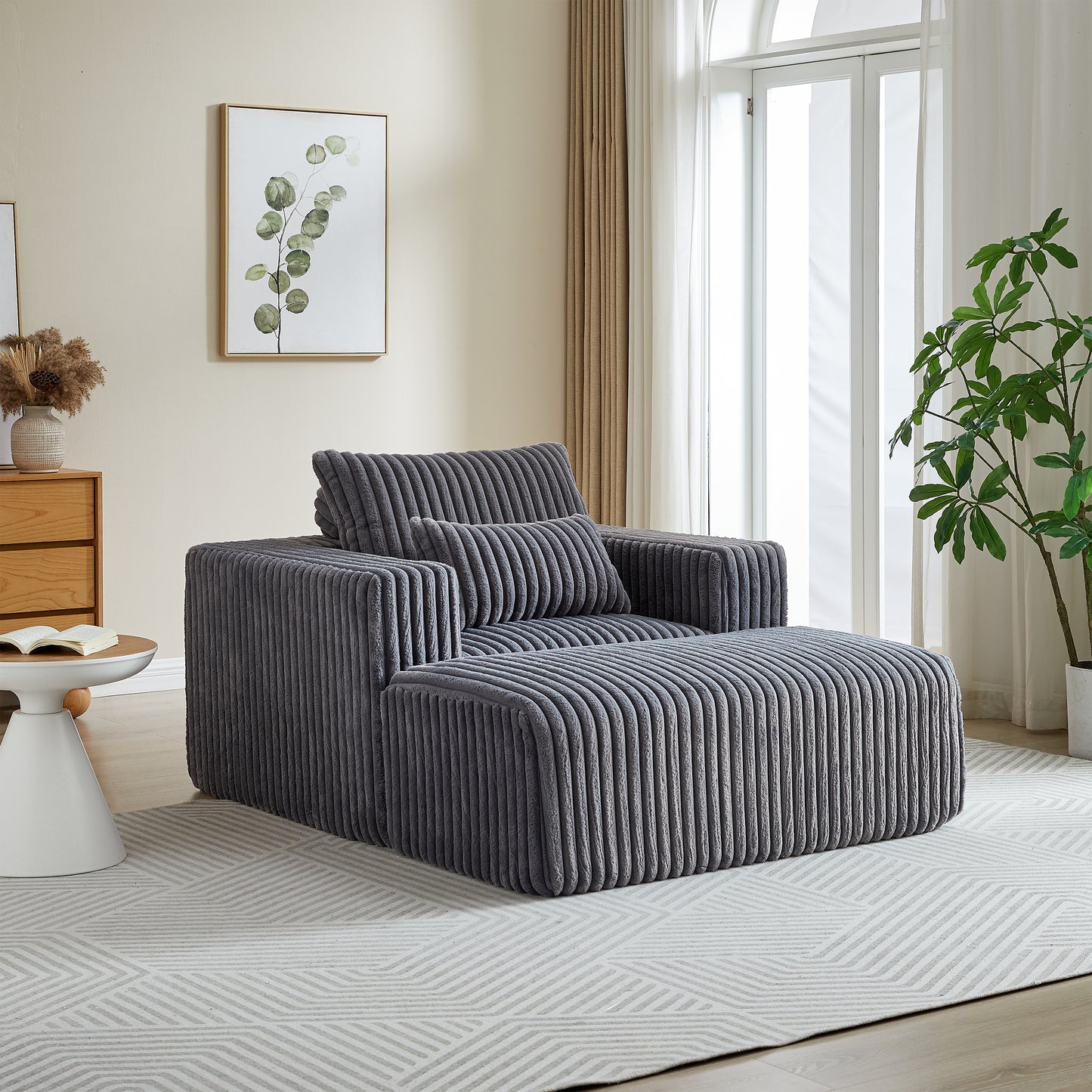 Corduroy Lounge Chair & Footrest – Fluffy Sleeper Sofa for Modern Comfort