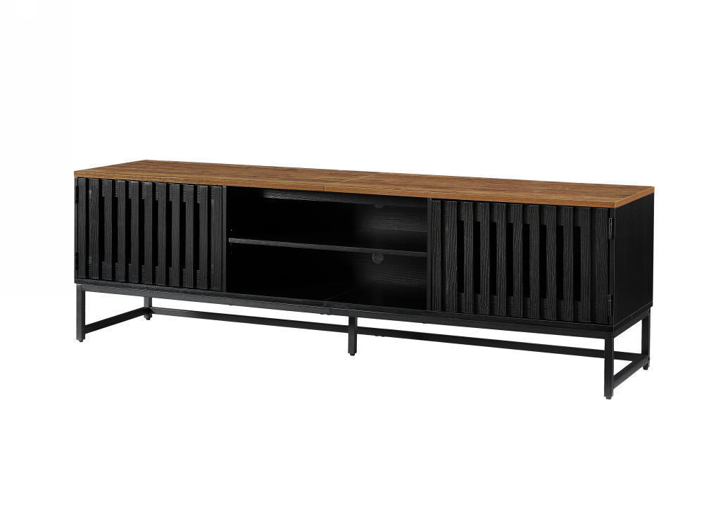 Mid Century Modern TV Stand with Slatted Grille Striped Doors & Storage For up to 65" TV's