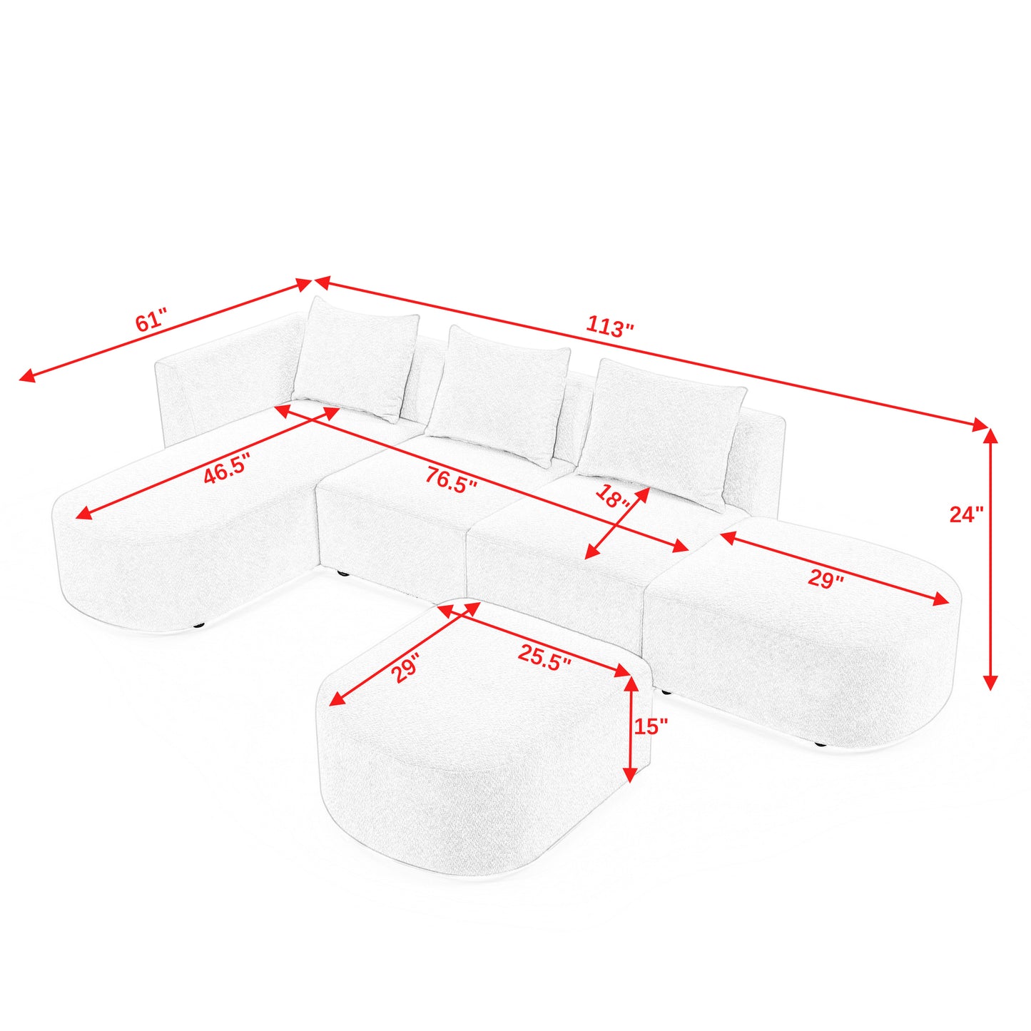 L-Shaped Modular Sectional Sofa with Chaise and Ottoman