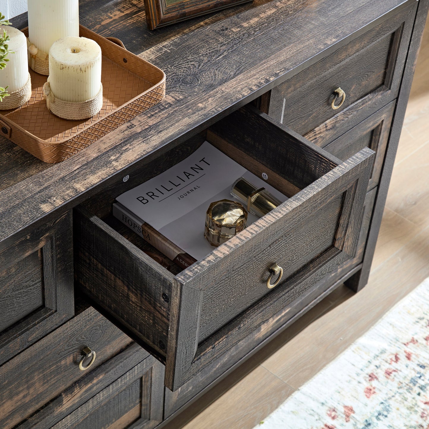 Farmhouse 7 Drawers Dresser - Rustic Wood Organizer