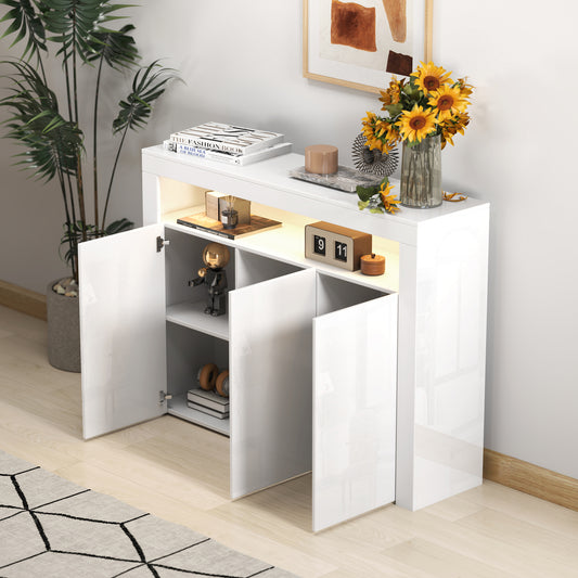 Sideboard Storage Cabinet with Muti- Colored LED Light & 3- Doors